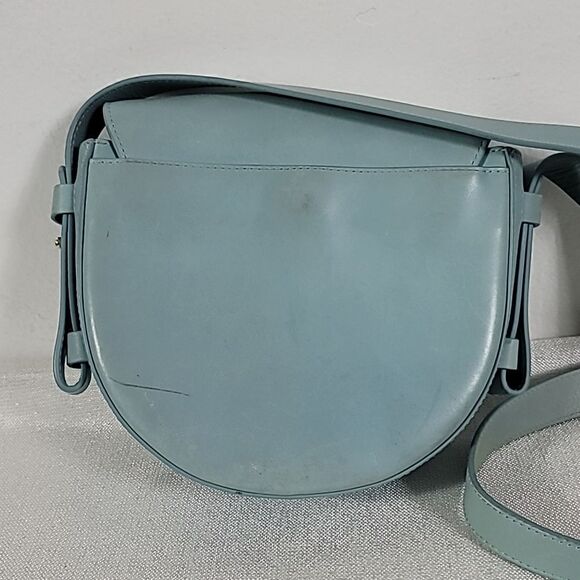 Skagen Lobelle SKY BLUE Mini Perforated Leather Saddle Bag Crossbody cut out - Picture 4 of 15